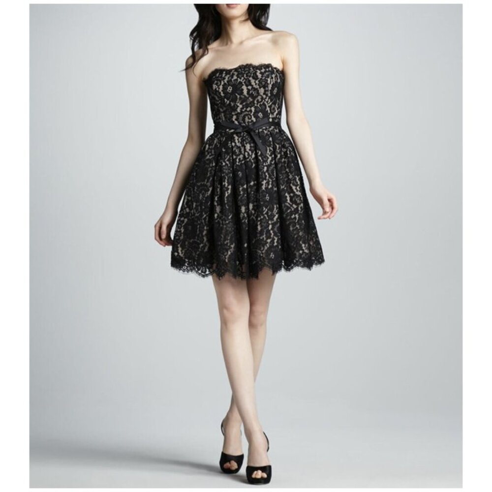 NWT Neiman Marcus Robert Rodriguez Black Lace Strapless Fit & Flare Dress Size 6